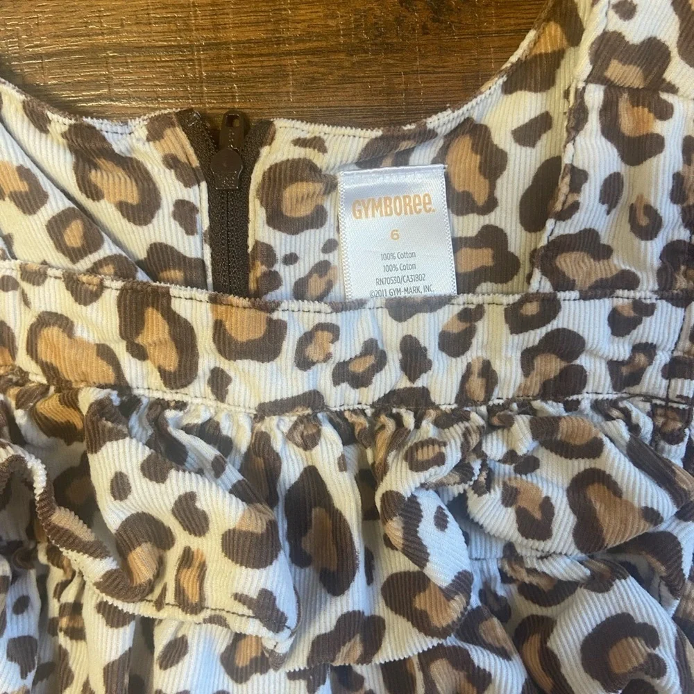 Gymboree Parisian Chic Girls Ruffle Jumper Dress Corduroy Leopard Animal 6